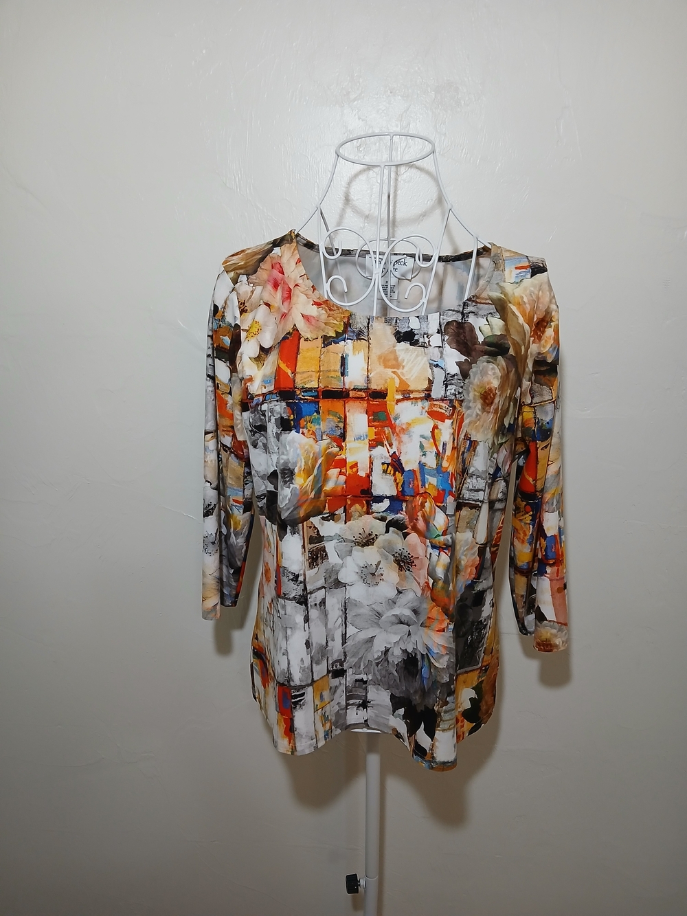 Peck & Peck Petite Women Multicolor Abstract Floral 3/4 Sleeve Top Sz. PM